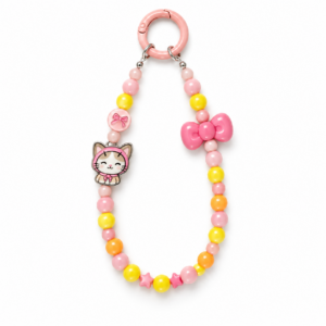 Pastel Cat and Bow Beaded Bag Charm