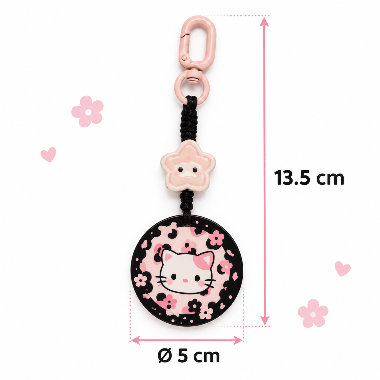 Pink Cat Round Pendant Bag Charm