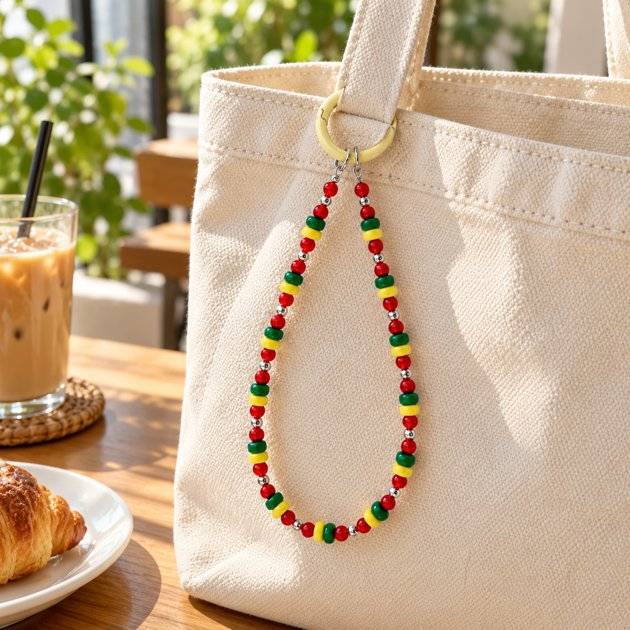 Red Green and Yellow Beaded Bag Charm