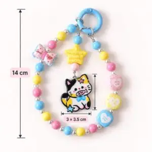 Red Sacre Cute Pastel Beaded Phone Charm Strap with Cat Pendant – DIY Phone Wrist Strap & Bag Charm