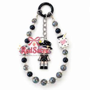 Black Glitter Doll Beaded Bag Charm – 15 cm Cartoon Purse Keychain