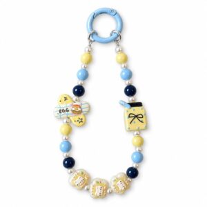 Blue and Yellow Breakfast Beaded Bag Charm – 14.5 cm Loop Keychain