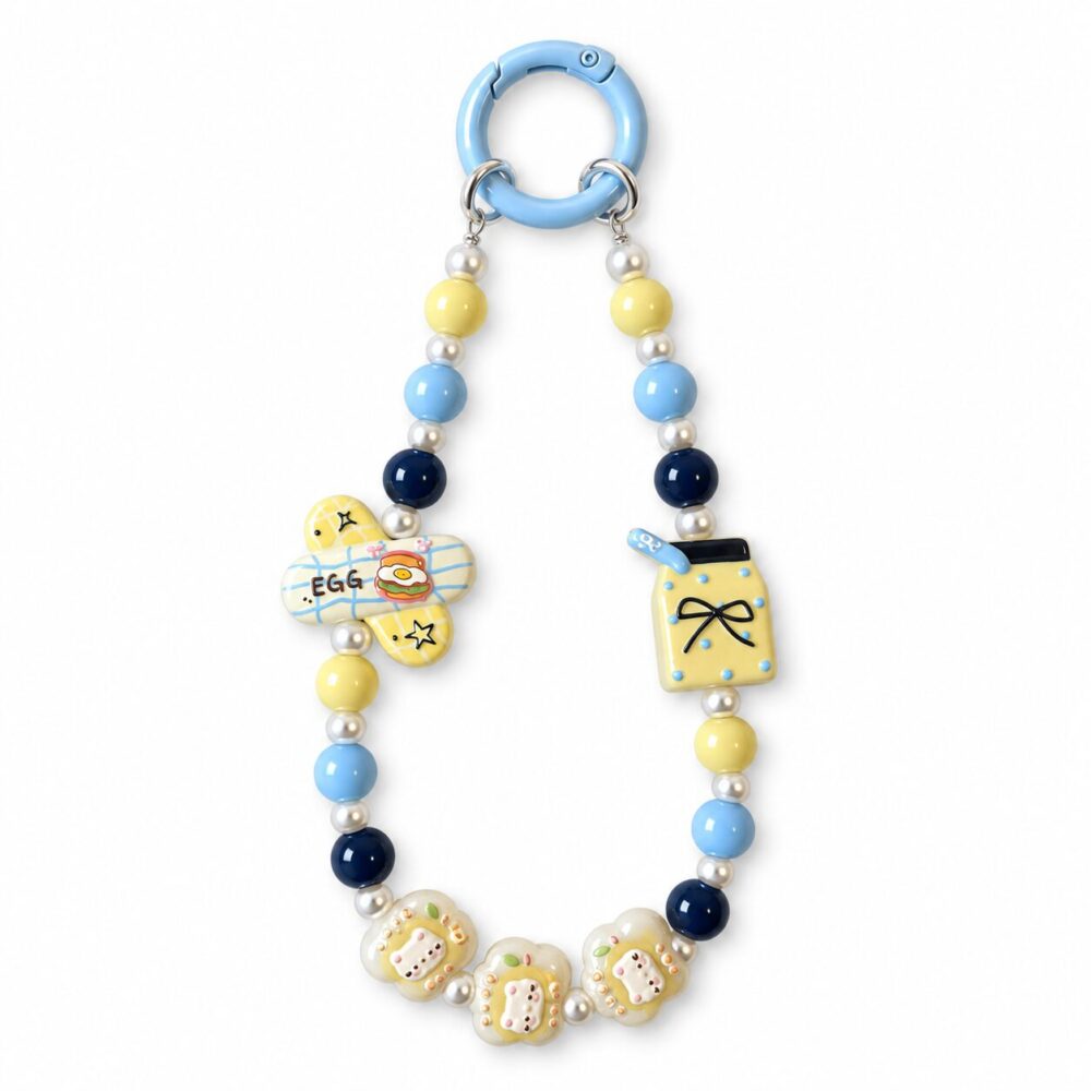 Blue and Yellow Breakfast Beaded Bag Charm – 14.5 cm Loop Keychain