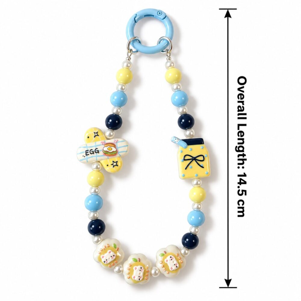 Blue and Yellow Breakfast Beaded Bag Charm – 14.5 cm Loop Keychain