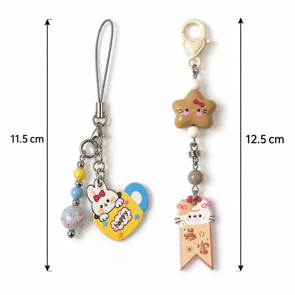 Happy Rabbit Phone Charm & Lucky Star Cat Bag Charm – Cute Cartoon Keychains