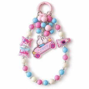 Pastel Bunny Car Beaded Bag Charm – 15 cm Pink and Blue Keychain