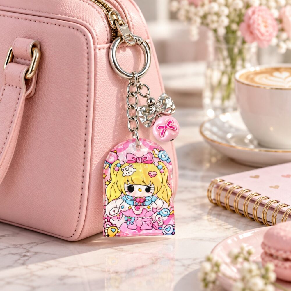 Pastel Cartoon Girl Acrylic Bag Charm Keychain – 10.5 cm