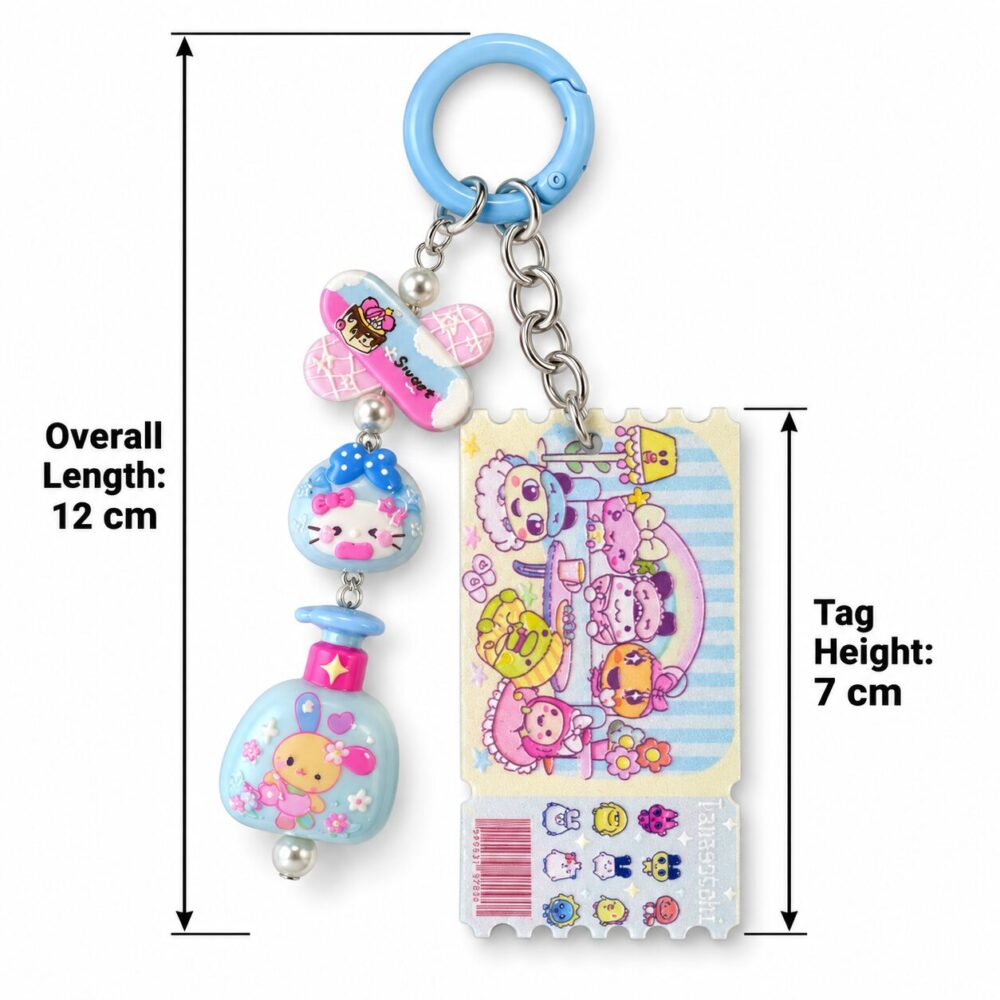 Pastel Cartoon Ticket Bag Charm – Blue Backpack Keychain