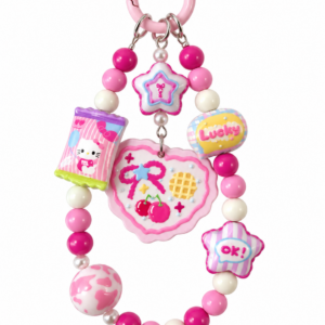 Pink Cherry Bow Heart Beaded Bag Charm – Cute Keychain and Tumbler Accessory