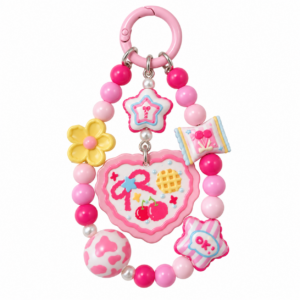 Pink Cherry Bow Heart Beaded Charm for Bags, Keys & Tumblers