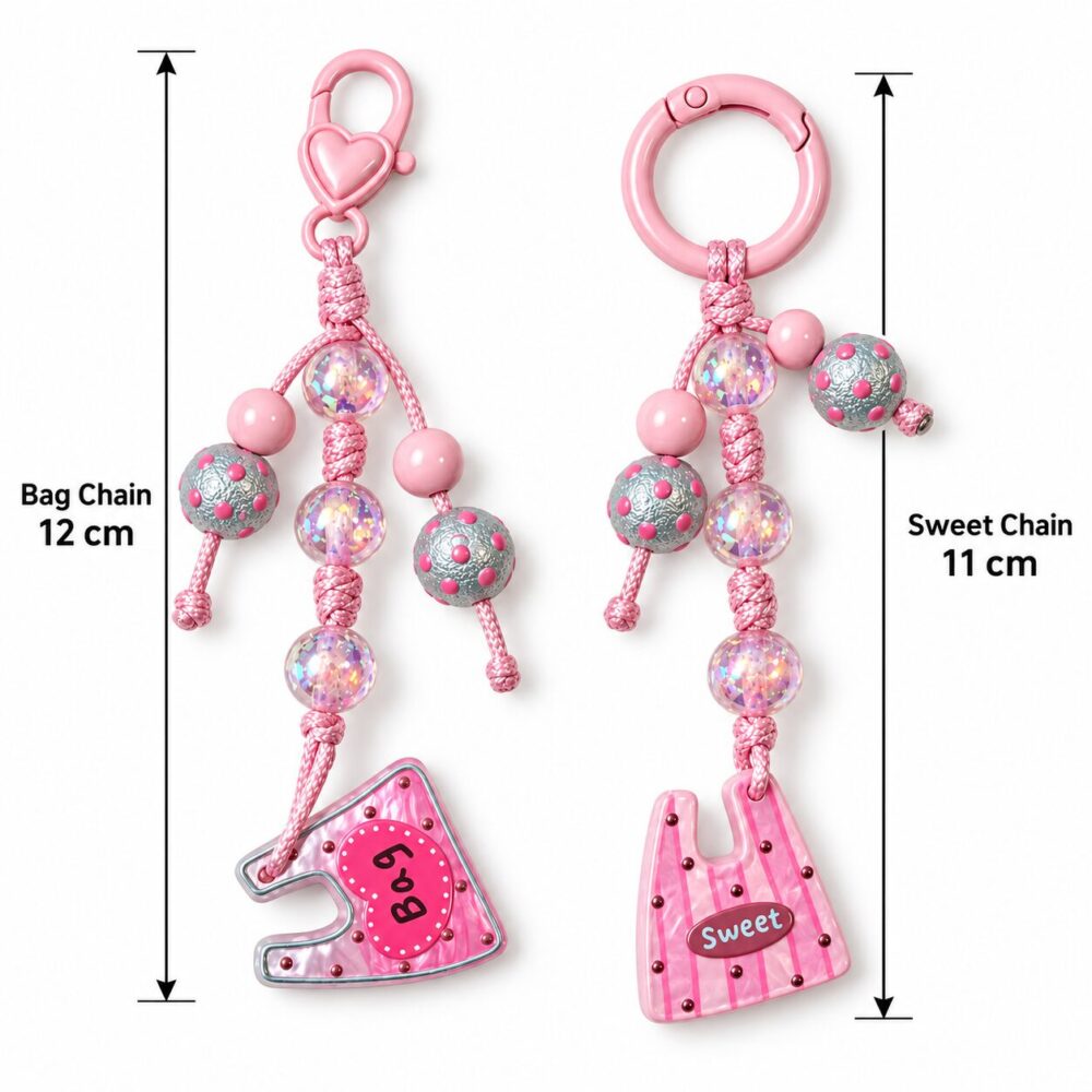 Pink Sweet Bag and Water Bottle Beaded Charm Set