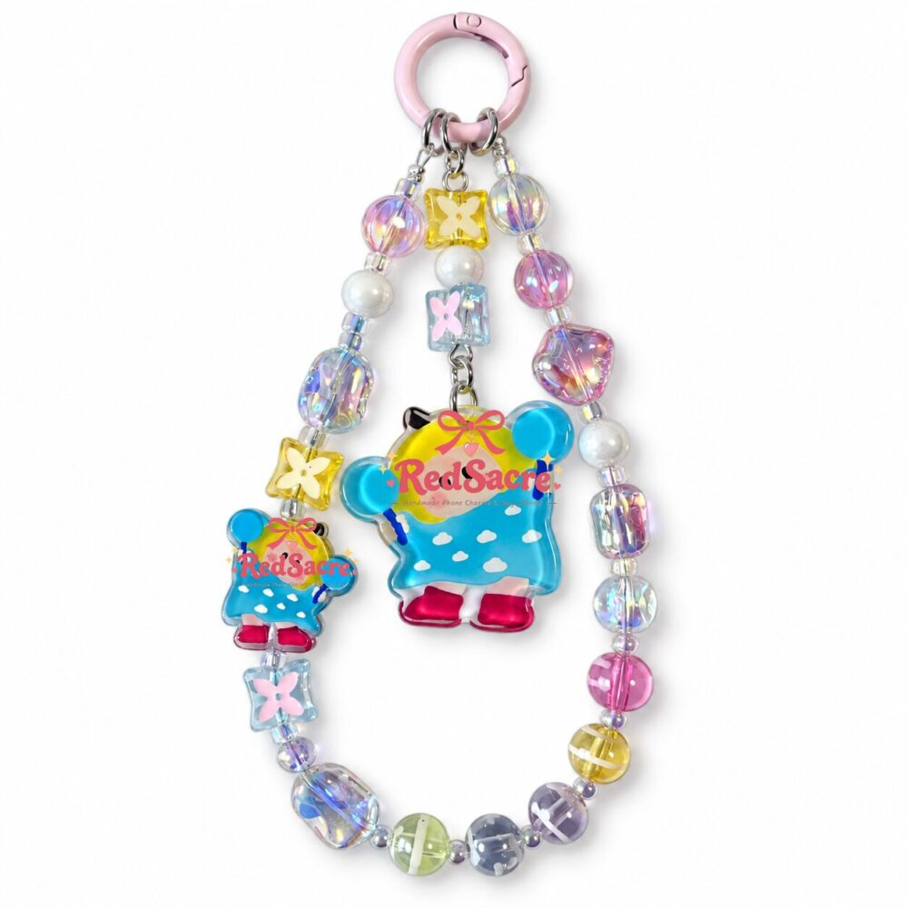 Blue Dumbbell Girl Crystal Beaded Phone Charm