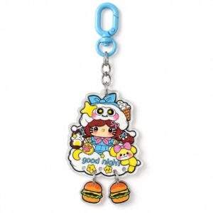 Blue Good Night Cartoon Acrylic Keychain with Dangling Charms