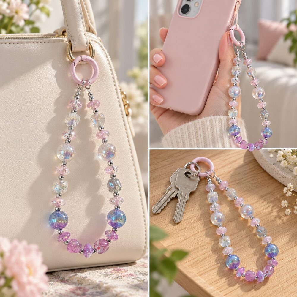 Cute handmade beaded bag charm and handbag accessory by REDSACRE