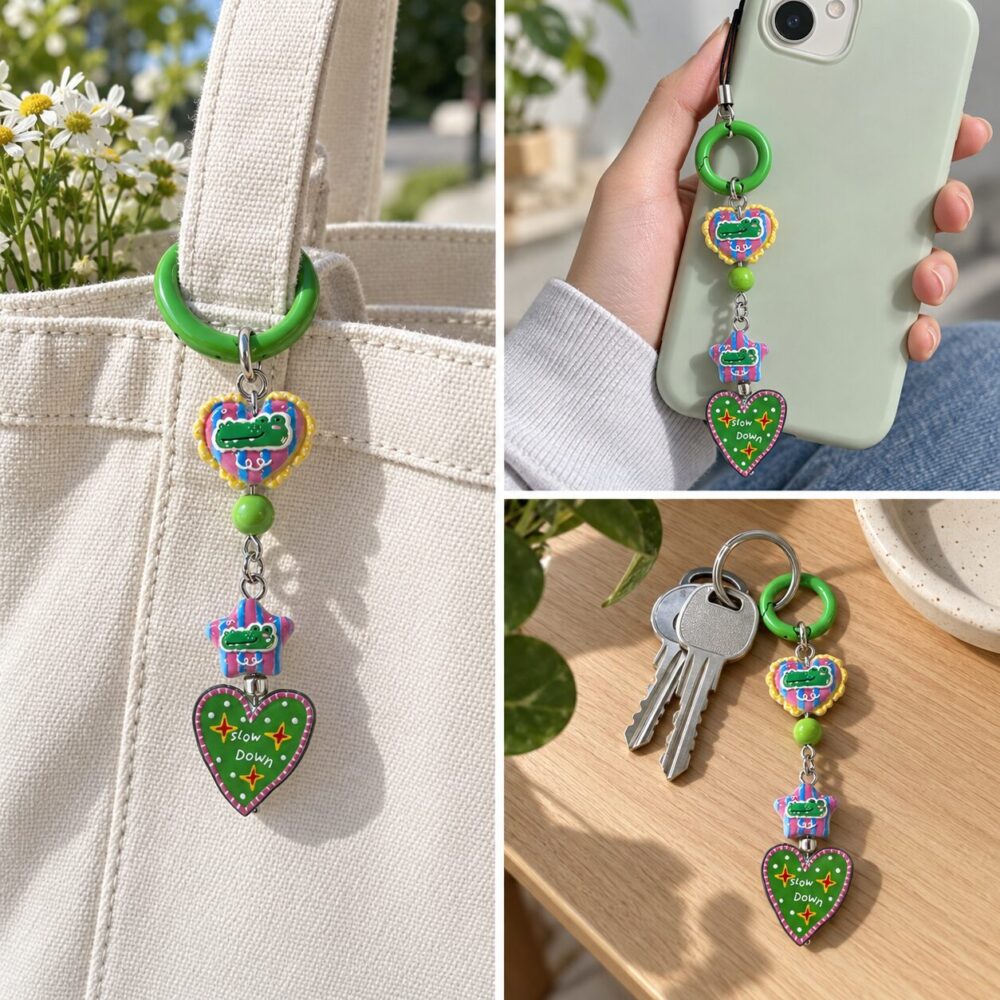 Cute Green Crocodile Heart Phone Charm