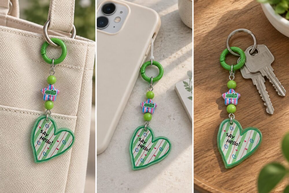 Green “Say Hello” Heart Keychain
