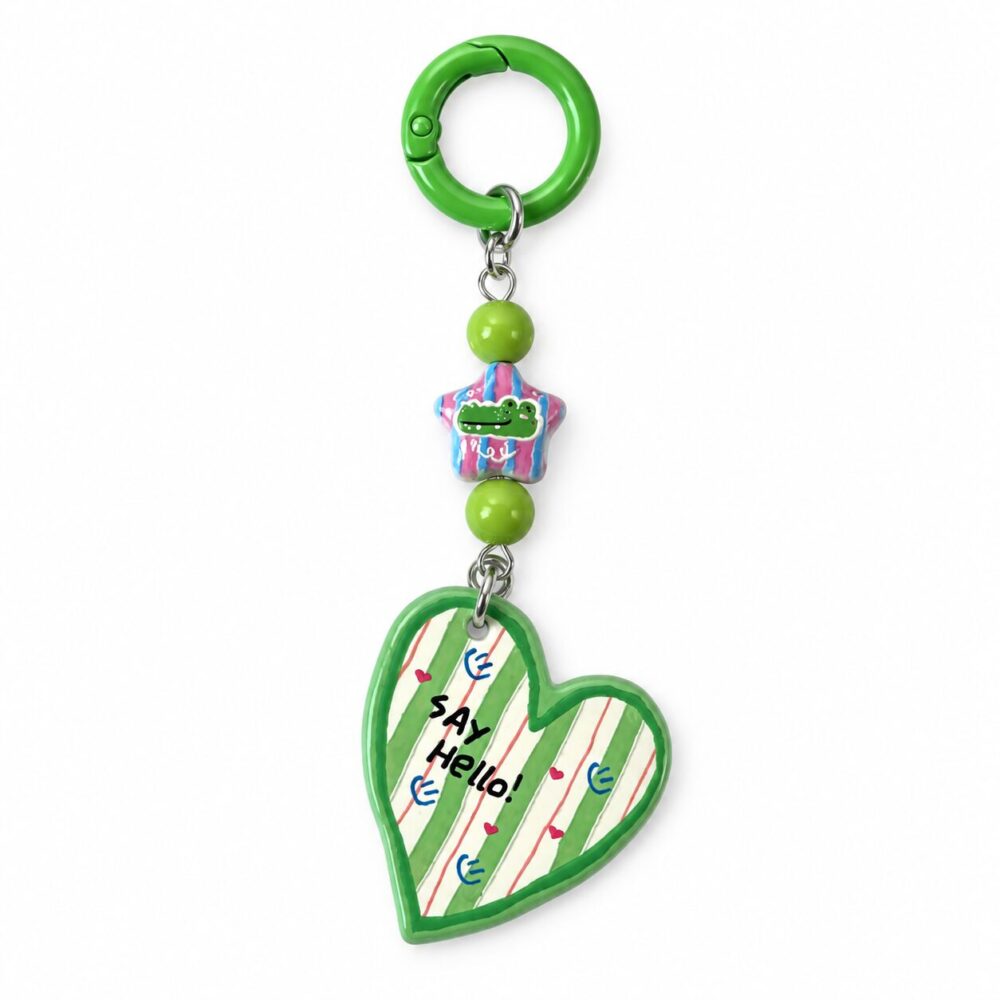 Green “Say Hello” Heart Keychain