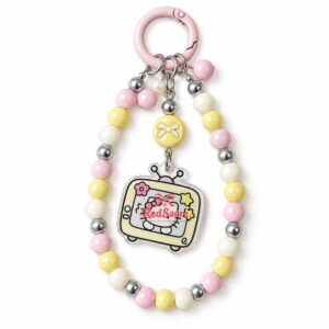 Pastel Cat TV Beaded Phone Charm – Pink and Yellow Wrist Strap