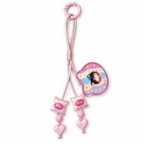 Pink Lucky Cat Leather Cord Phone Charm with Heart Beads