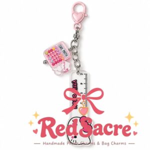 Pink Cat Calculator and Ruler Keychain Bag Charm
