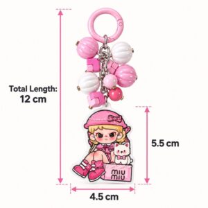 Kawaii Pink Anime Girl & Puppy Acrylic Keychain with Beaded Cluster - Cute Bag Charm by RedSacre
