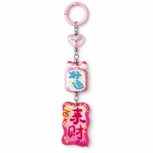 Pink Lucky Wealth Cat Keychain – Chinese Good Luck Bag Charm