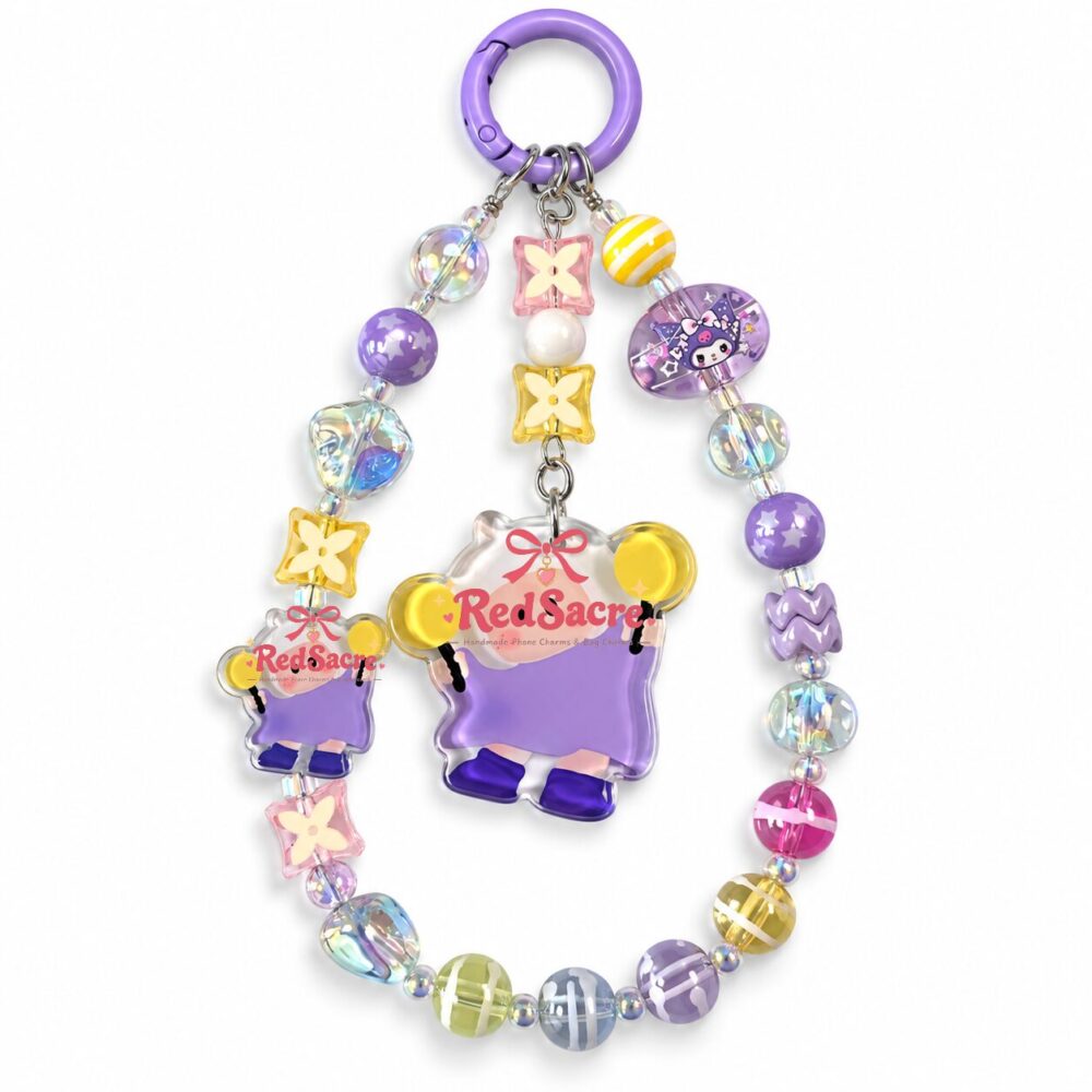 Purple Dumbbell Girl Crystal Beaded Phone Charm