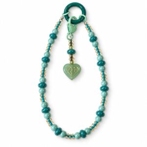 Turquoise Heart Beaded Phone Charm Strap with Gold-Tone Accents